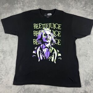 Beetlejuice Graphic T-Shirt Mens XL Black Neon Green Purple Cotton USA Tee